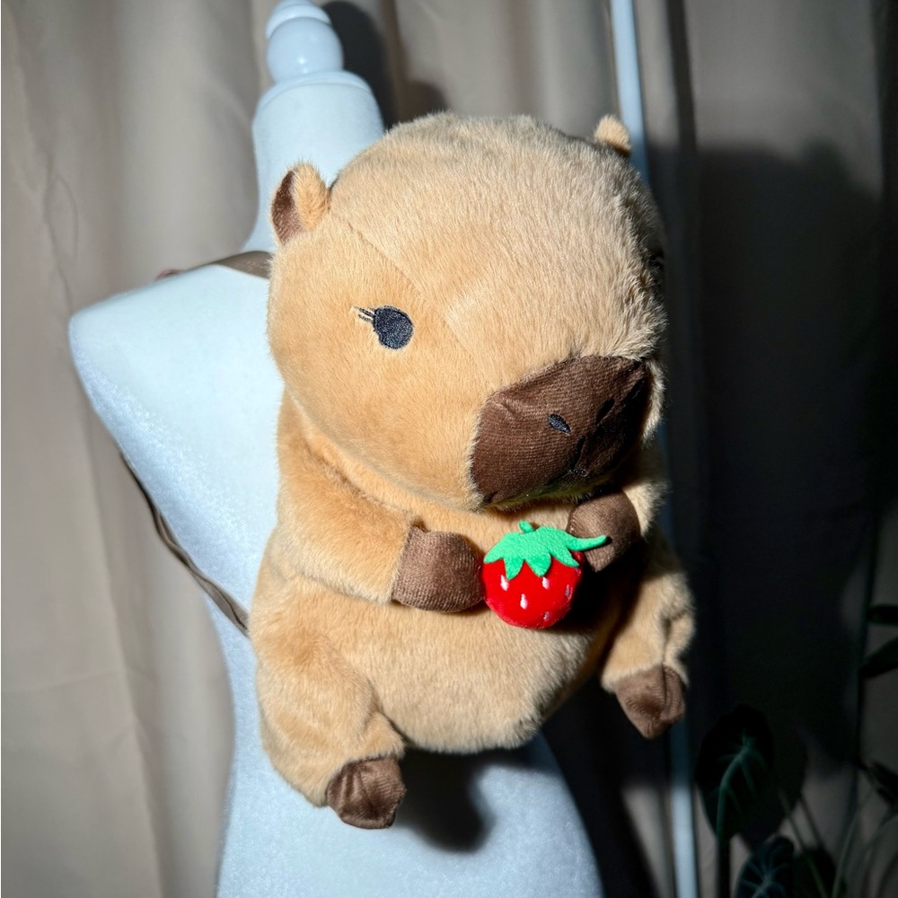 Sleepyville Critters Capybara Plush Backpack with Strawberry 🍓 - Picture 4 of 13